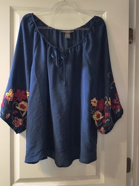 Boho Embroidered Navy Peasant Tunic